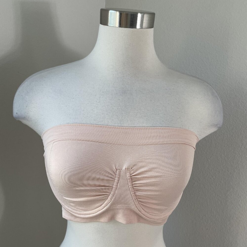 Paramour Bandeau‎ Bralette Womens Medium Nude Strapless Ruched Seamless 275128